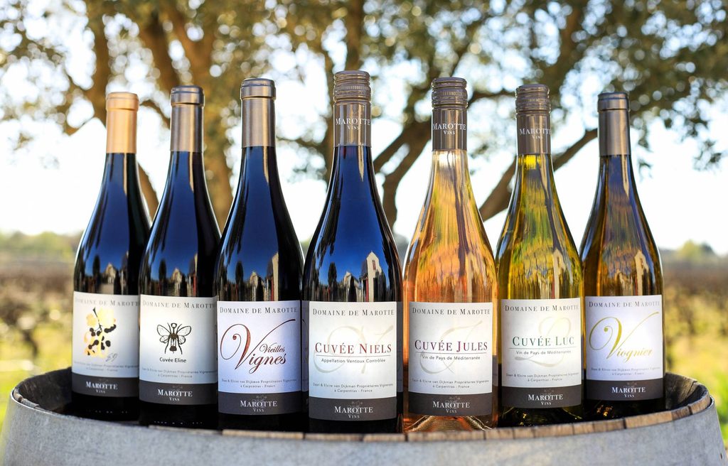 Wijnen van domaind de Marotte. Cuvée Niels, Jules, Luc, Viognier.